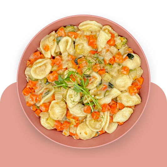 Orecchiette-Pfanne mit buntem Rahmgemüse