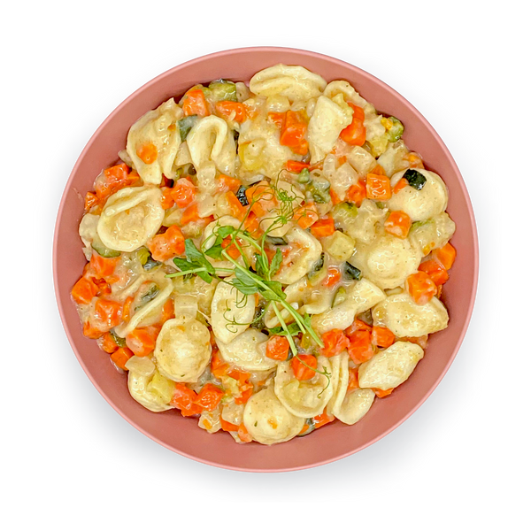 Orecchiette-Pfanne mit buntem Rahmgemüse