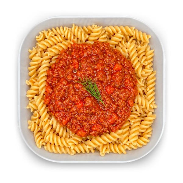 Bunte Spiralnudeln mit Bolognese-Sauce