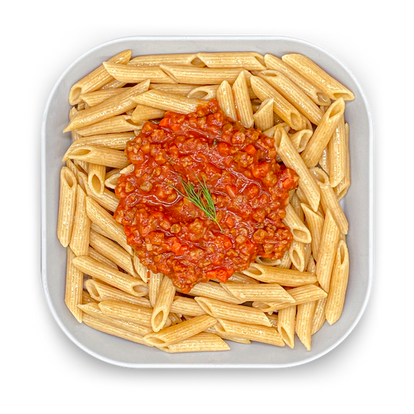 Vollkorn-Penne mit Bolognese-Sauce