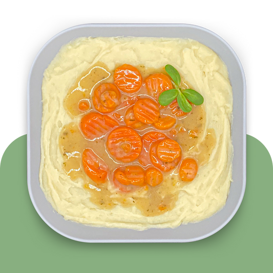 Kartoffelpüree mit cremigem Möhrengemüse