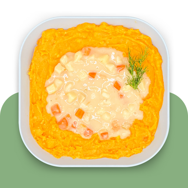 Kartoffel-Möhrenpüree mit Pastinake in Haferbéchamel