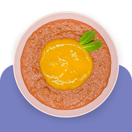 Kakao-Grießbrei mit Pfirsichsauce