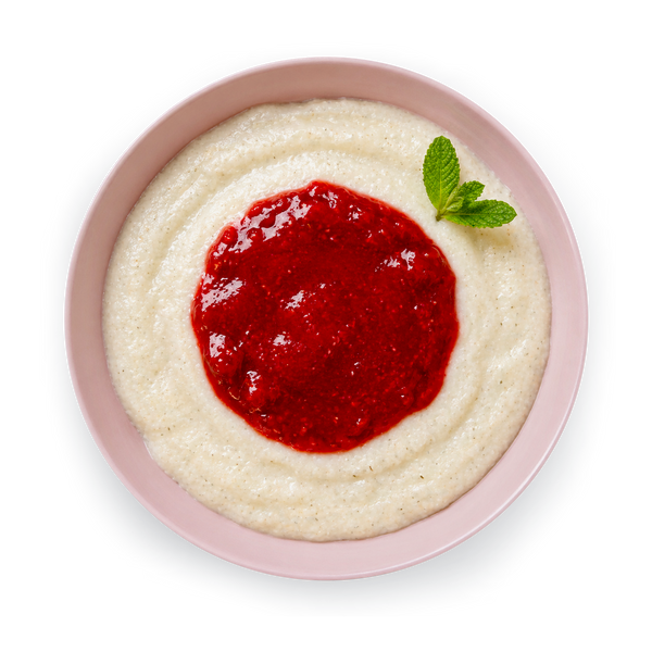 Mandel-Grießbrei mit Himbeersauce