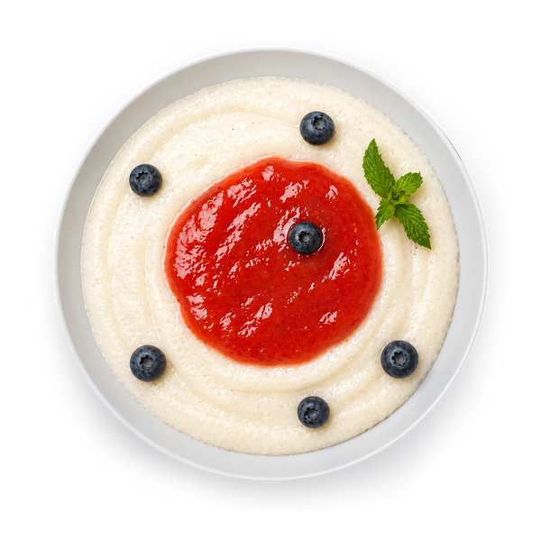 Vanille-Griessbrei mit Erdbeersauce